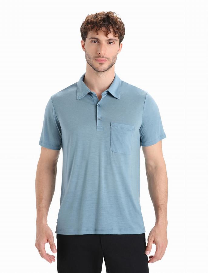 Camisa Polo Icebreaker Merino Drayden Corta Sleeve Hombre Azules | QAA4842KK