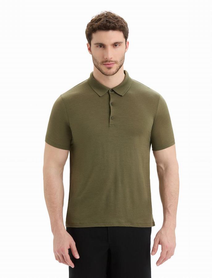 Camisa Polo Icebreaker Merino Tech Lite II Corta Sleeve Hombre Verde Oliva | KKV7367SB