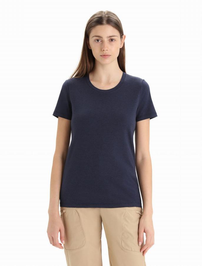 Camiseta Icebreaker Merino Central Classic Corta Sleeve Mujer Azul Marino | ONU8512TC