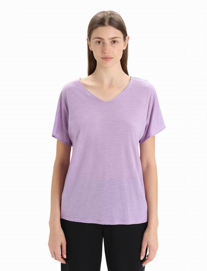 Camiseta Icebreaker Merino Drayden Reversible Corta Sleeve Mujer Morados Claro | KQQ8489XM