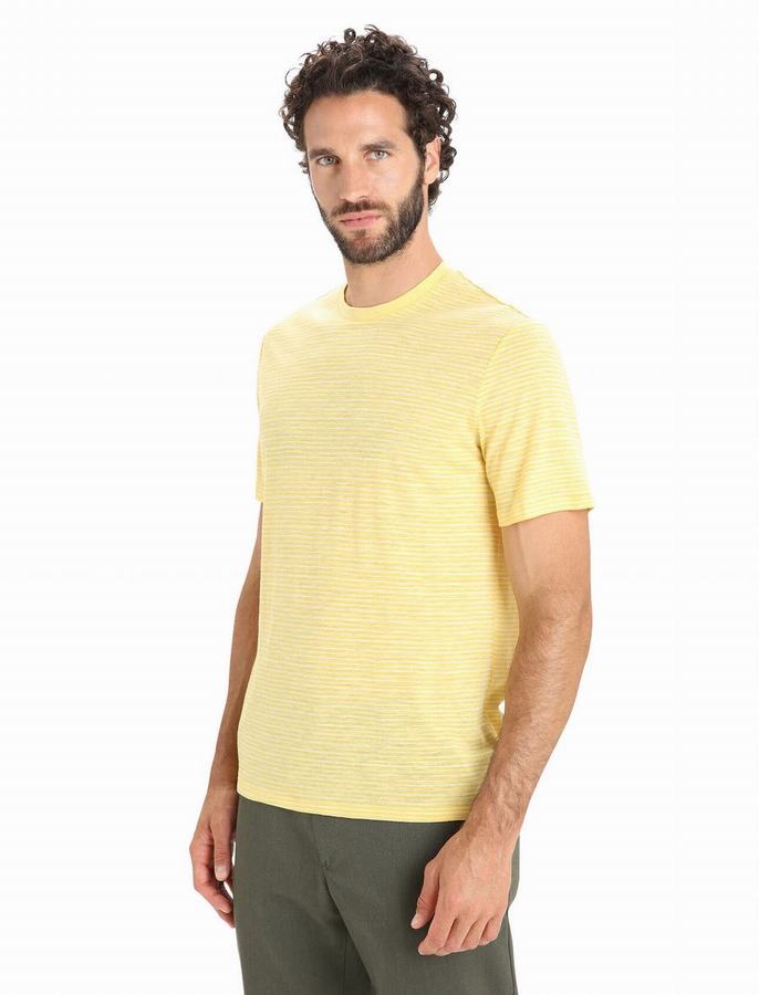 Camiseta Icebreaker Merino Linen Corta Sleeve Stripe Hombre Amarillos Blancos | VRS1166DR