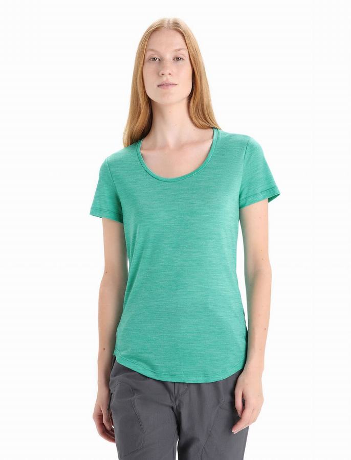 Camiseta Icebreaker Merino Sphere II Corta Sleeve Scoop Mujer Verdes Claro | PEK8130IX