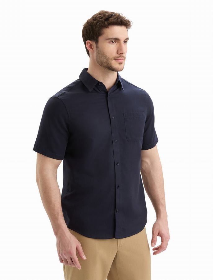 Camiseta Icebreaker Merino Steveston Corta Sleeve Hombre Azul Marino | JLS3059DF