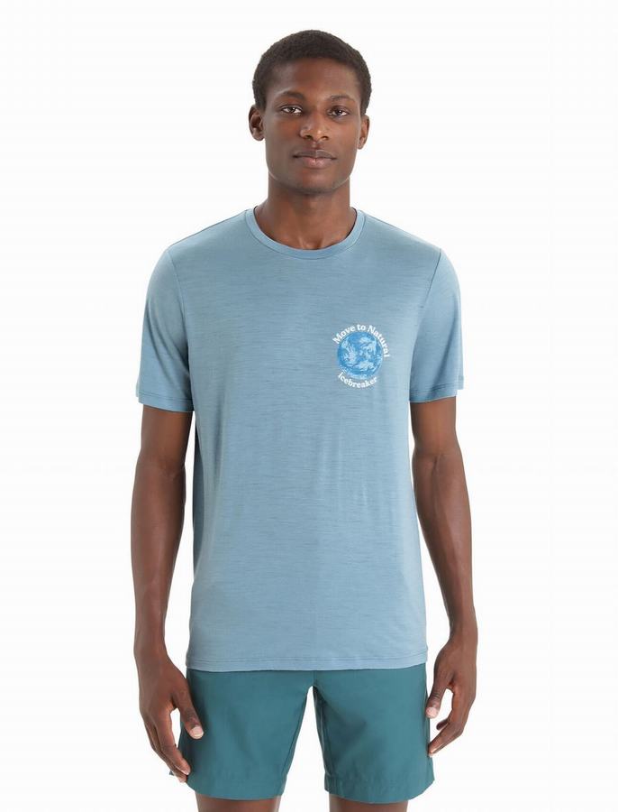 Camiseta Icebreaker Merino Tech Lite II Corta Sleeve Earth Hombre Azules | MQR7556RP