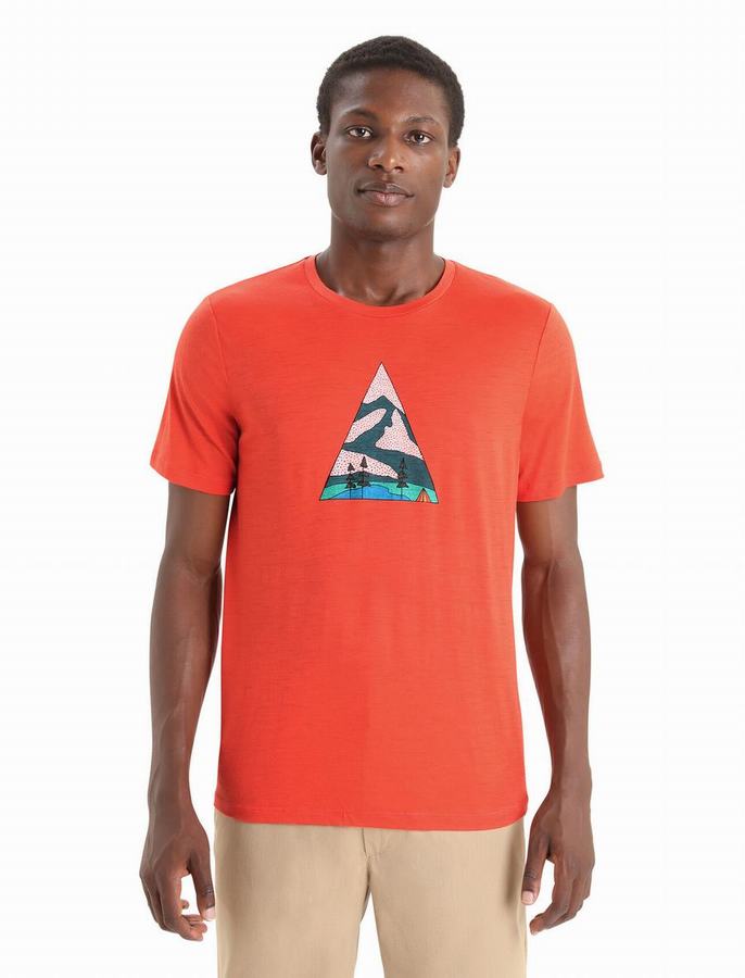 Camiseta Icebreaker Merino Tech Lite II Corta Sleeve Camping Grounds Hombre Naranjas | OCJ9816PG