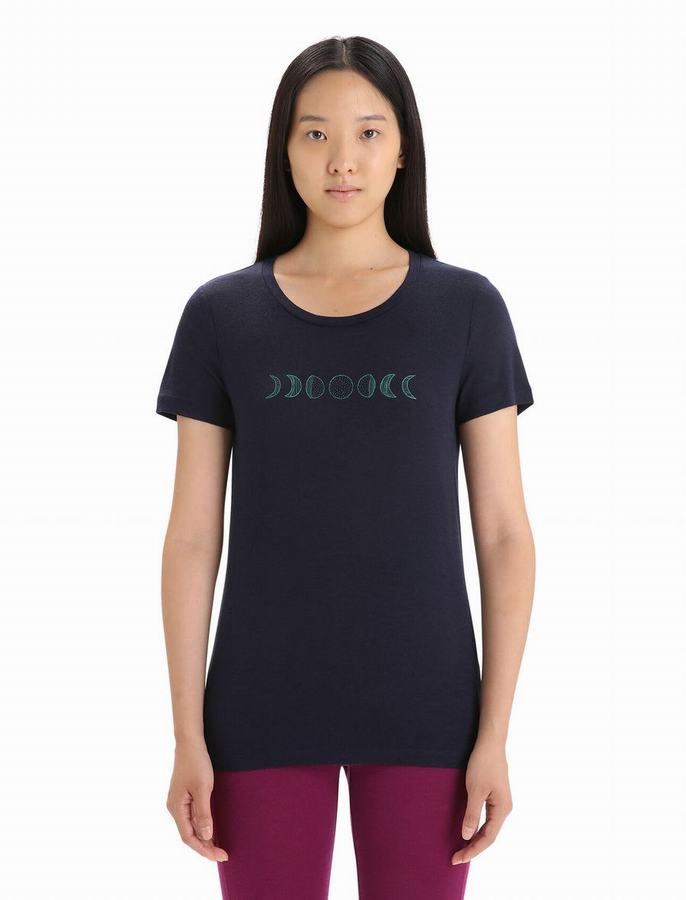 Camiseta Icebreaker Merino Tech Lite II Corta Sleeve Moon Phase Mujer Azul Marino | PSR787PC