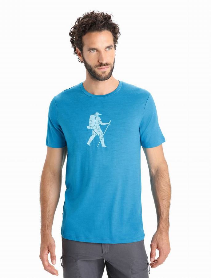 Camiseta Icebreaker Merino Tech Lite II Corta Sleeve Trail Hiker Hombre Azules | TPZ7640AT