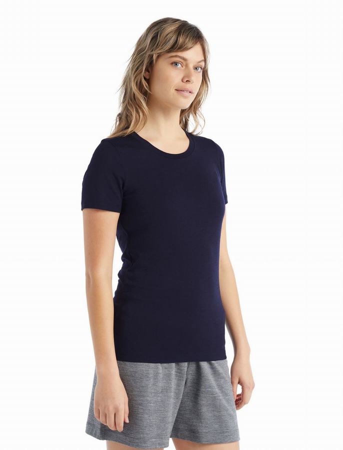 Camiseta Icebreaker Merino Tech Lite II Corta Sleeve Mujer Azul Marino | TSF8850BH