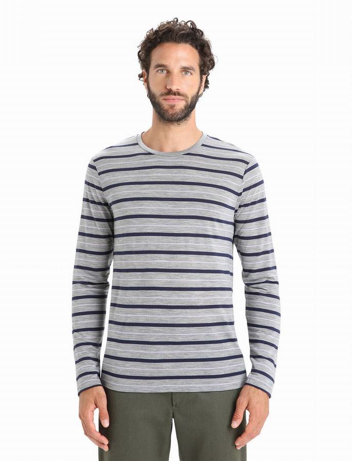 Camiseta Icebreaker Merino Wave Long Sleeve Stripe Hombre Multicolor | TJO6653NV