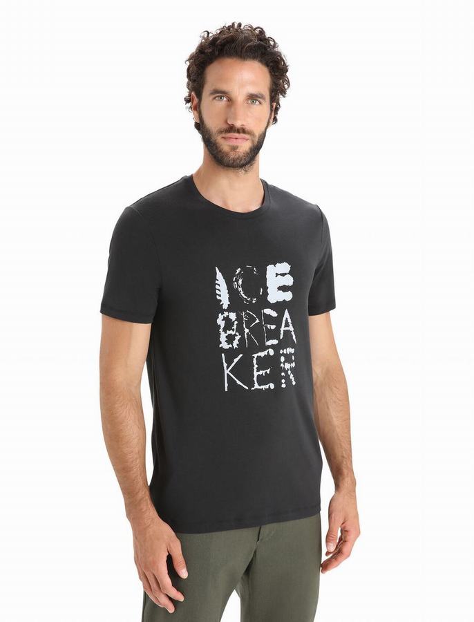 Camiseta Icebreaker Tencel™ Algodon Corta Sleeve Natural Logo Hombre Negros | QSR6879OP