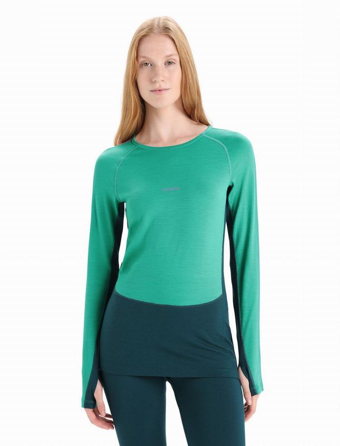 Capas Base Icebreaker 200 ZoneKnit™ Merino Long Sleeve Crewe Termica Mujer Verdes Azules | IYN6581JG