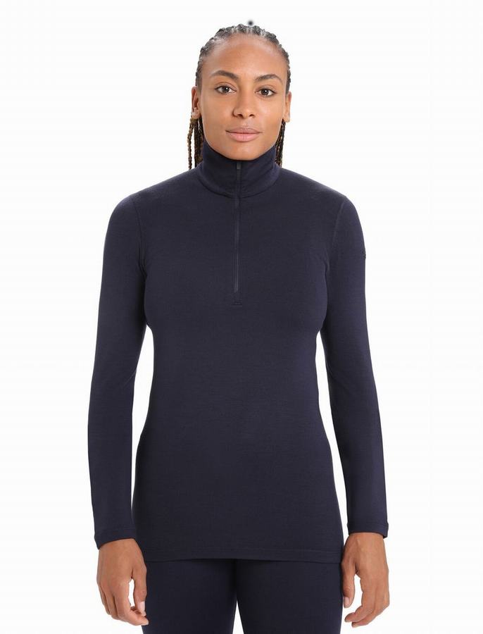 Capas Base Icebreaker Merino 260 Tech Long Sleeve Half Zip Termica Mujer Azul Marino | QUZ6460MT