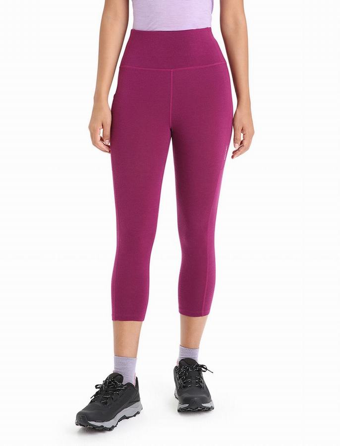 Mallas Icebreaker Merino Fastray High Rise 3/4 Tights Mujer Morados Oscuro | WOD764EM