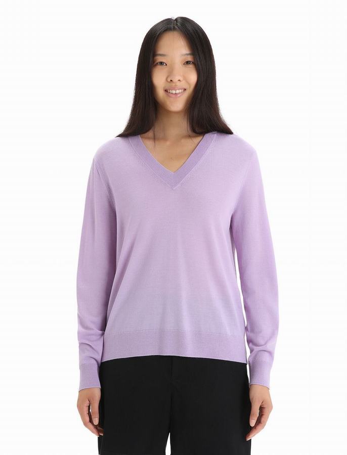 Prendas de Punto Icebreaker Merino Wilcox Long Sleeve V Neck Mujer Morados Claro | AHG3334QY