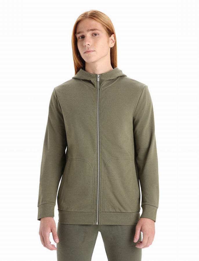 Sudadera Con Capucha Icebreaker Merino Central Classic Long Sleeve Zip Hombre Verde Oliva | OOX9940WU