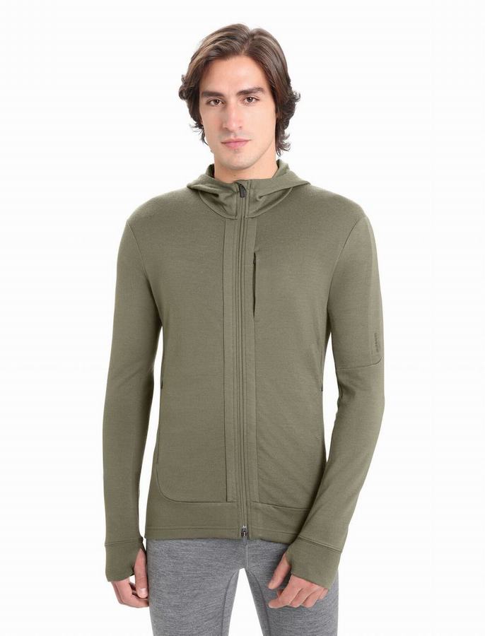 Sudadera Con Capucha Icebreaker Merino Quantum III Long Sleeve Zip Hombre Verde Oliva | JRY486PJ