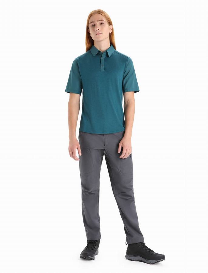 Camisa Polo Icebreaker Merino Hike Corta Sleeve Hombre Verdes Azules | QLZ326MJ