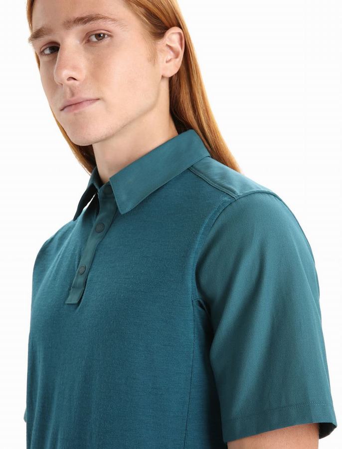 Camisa Polo Icebreaker Merino Hike Corta Sleeve Hombre Verdes Azules | QLZ326MJ