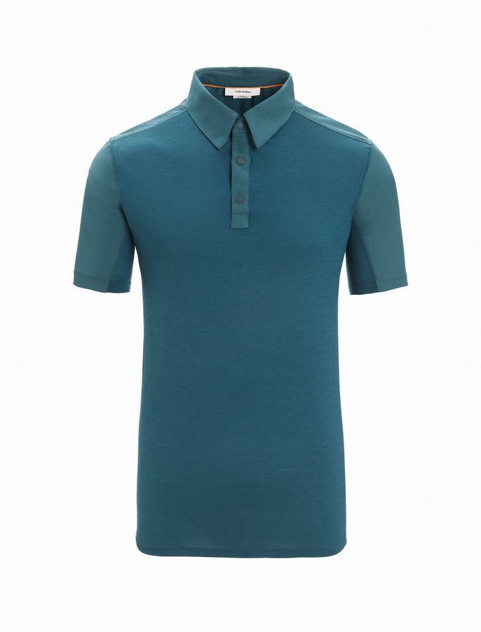 Camisa Polo Icebreaker Merino Hike Corta Sleeve Hombre Verdes Azules | QLZ326MJ