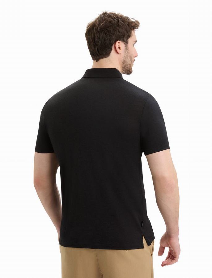 Camisa Polo Icebreaker Merino Tech Lite II Corta Sleeve Hombre Negros | QDE6897PD