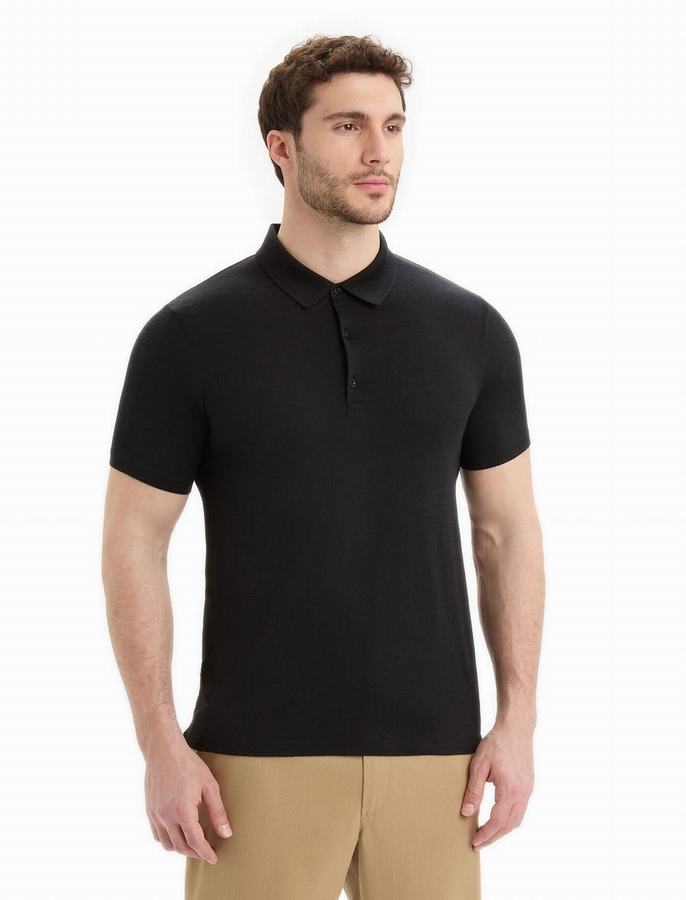 Camisa Polo Icebreaker Merino Tech Lite II Corta Sleeve Hombre Negros | QDE6897PD