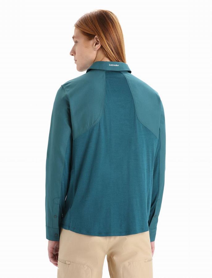 Camisas Icebreaker Merino Hike Long Sleeve Hombre Verdes Azules | KJA974NS