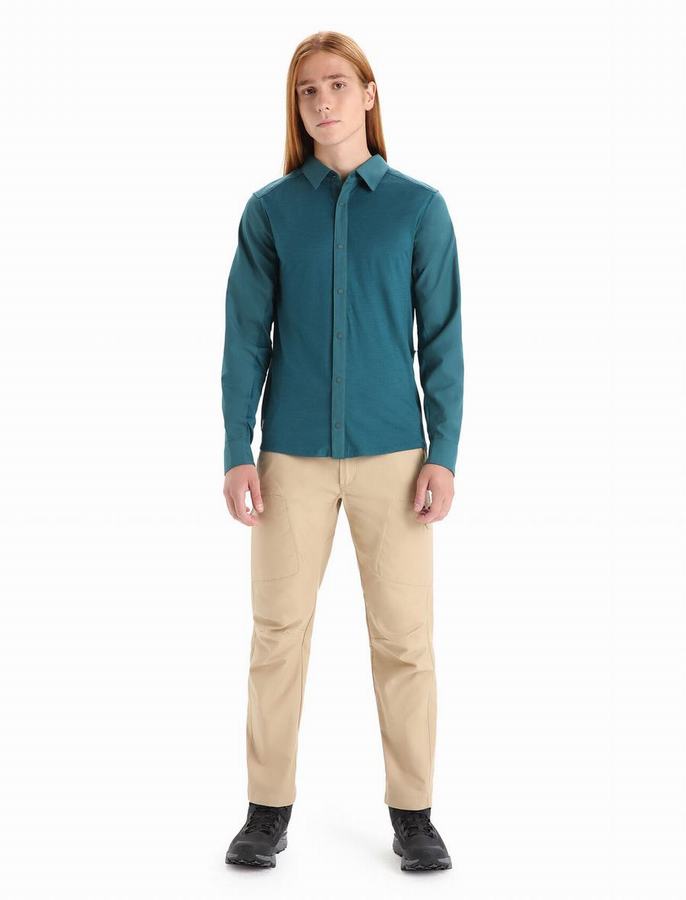 Camisas Icebreaker Merino Hike Long Sleeve Hombre Verdes Azules | KJA974NS