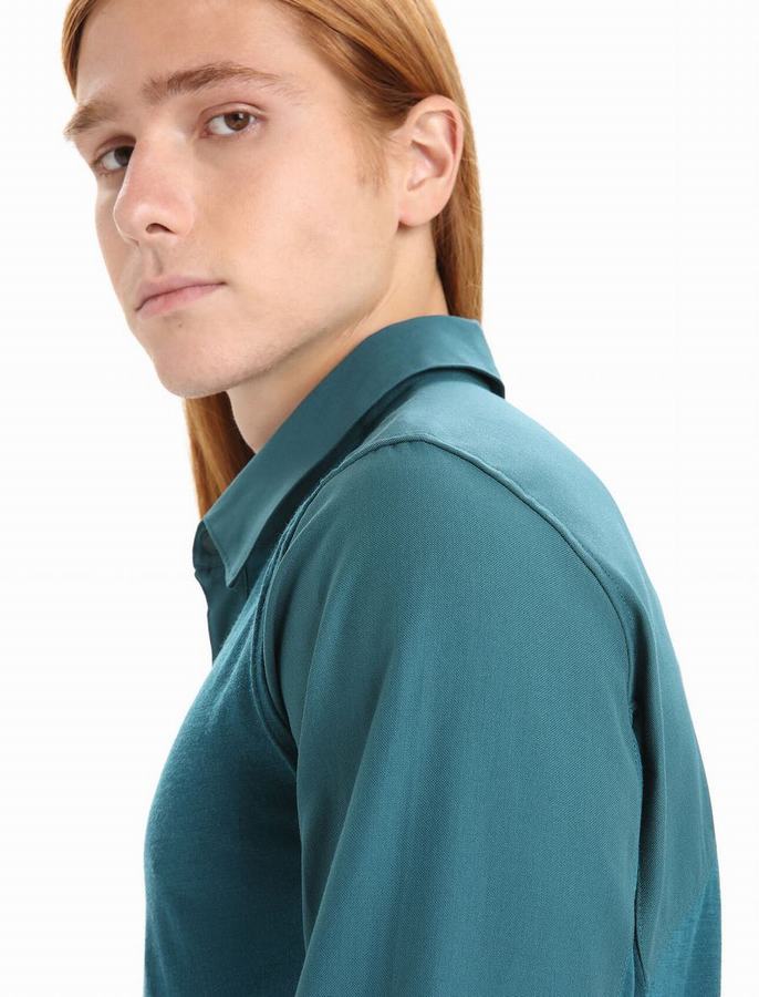 Camisas Icebreaker Merino Hike Long Sleeve Hombre Verdes Azules | KJA974NS