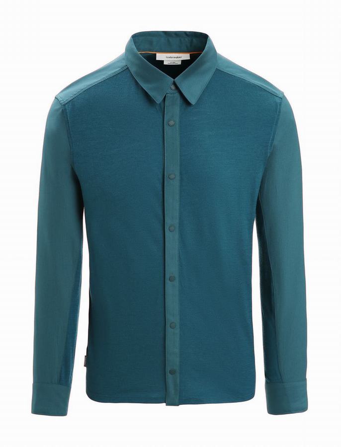 Camisas Icebreaker Merino Hike Long Sleeve Hombre Verdes Azules | KJA974NS