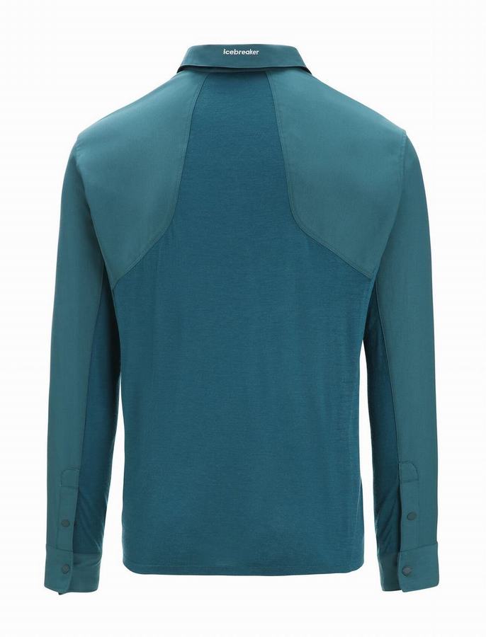 Camisas Icebreaker Merino Hike Long Sleeve Hombre Verdes Azules | KJA974NS