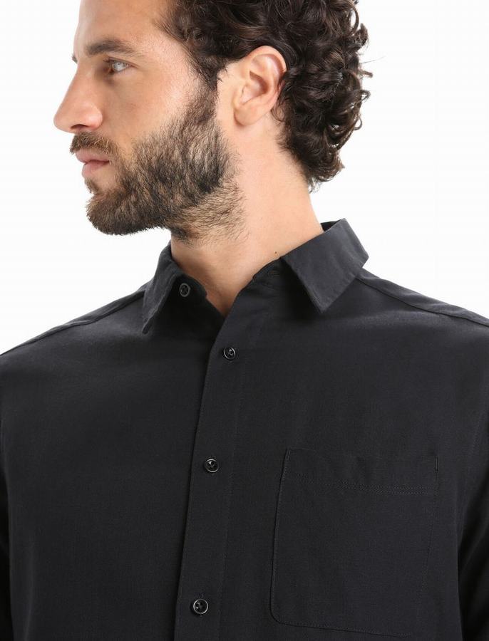 Camisas Icebreaker Merino Steveston Long Sleeve Hombre Negros | KEJ2847CV