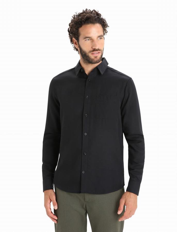 Camisas Icebreaker Merino Steveston Long Sleeve Hombre Negros | KEJ2847CV