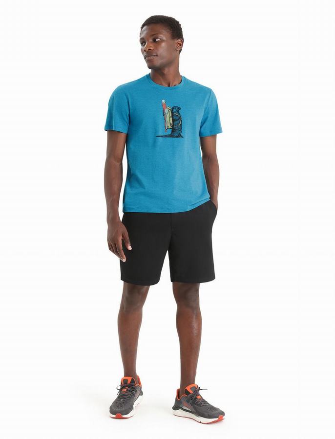 Camiseta Icebreaker Merino Central Classic Corta Sleeve Otter Paddle Hombre Azules | BEH3590UN