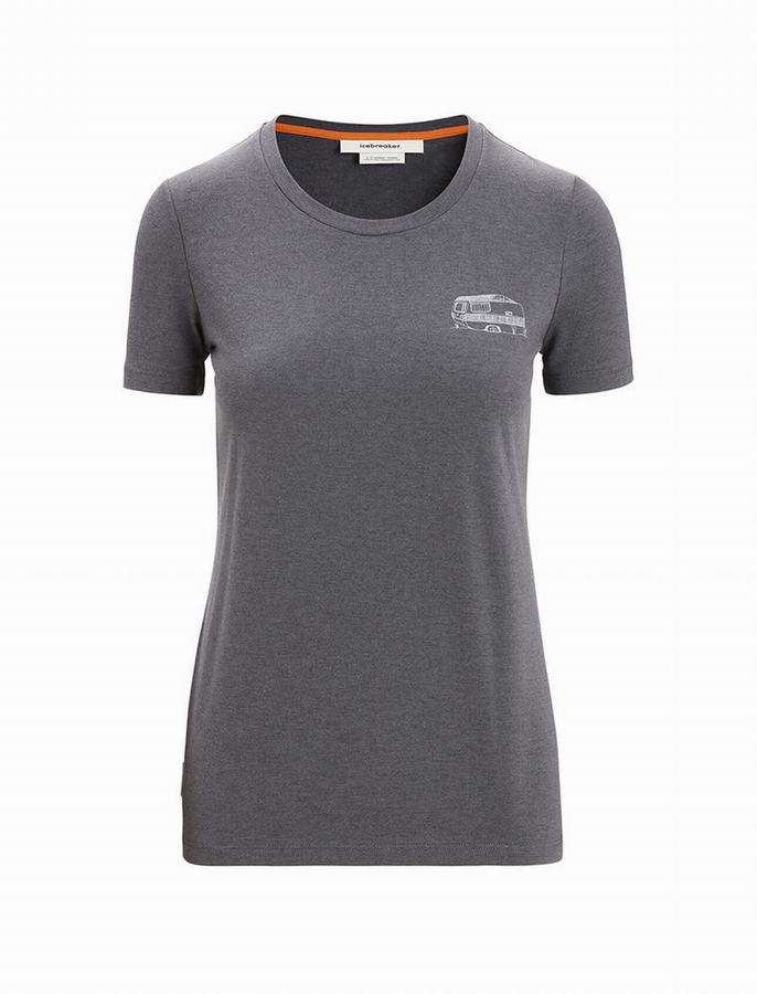 Camiseta Icebreaker Merino Central Classic Corta Sleeve Caravan Life Mujer Grises Oscuro | ETT778VA