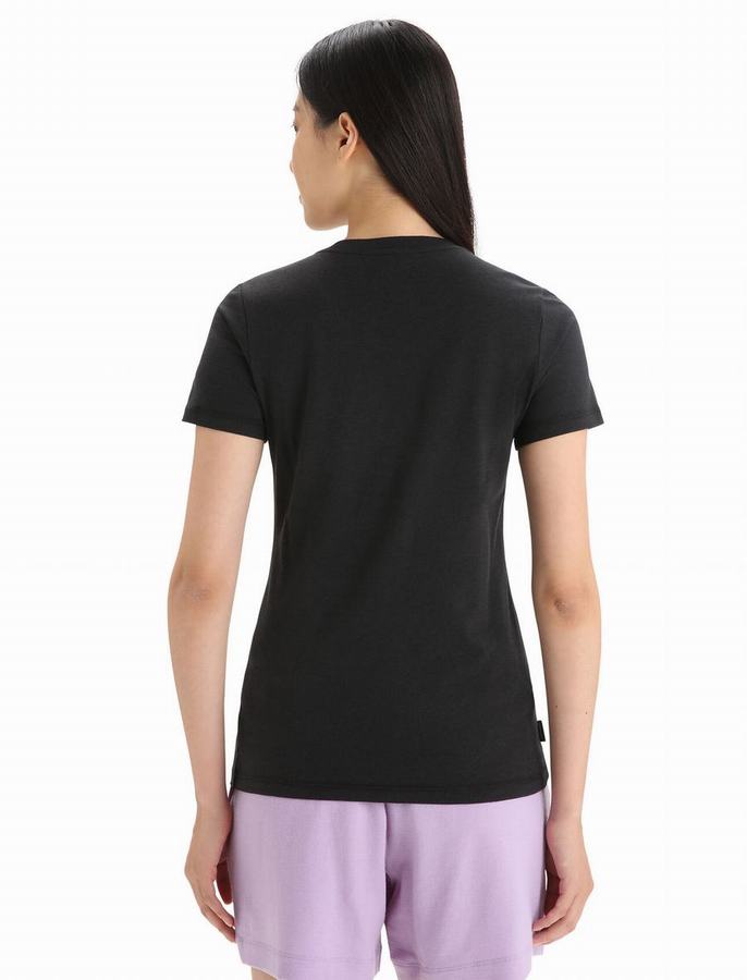 Camiseta Icebreaker Merino Central Classic Corta Sleeve Caravan Life Mujer Negros | IIQ2171PZ