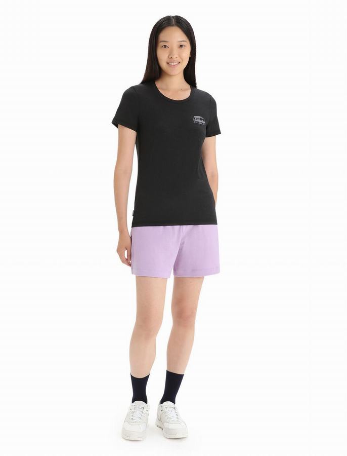 Camiseta Icebreaker Merino Central Classic Corta Sleeve Caravan Life Mujer Negros | IIQ2171PZ