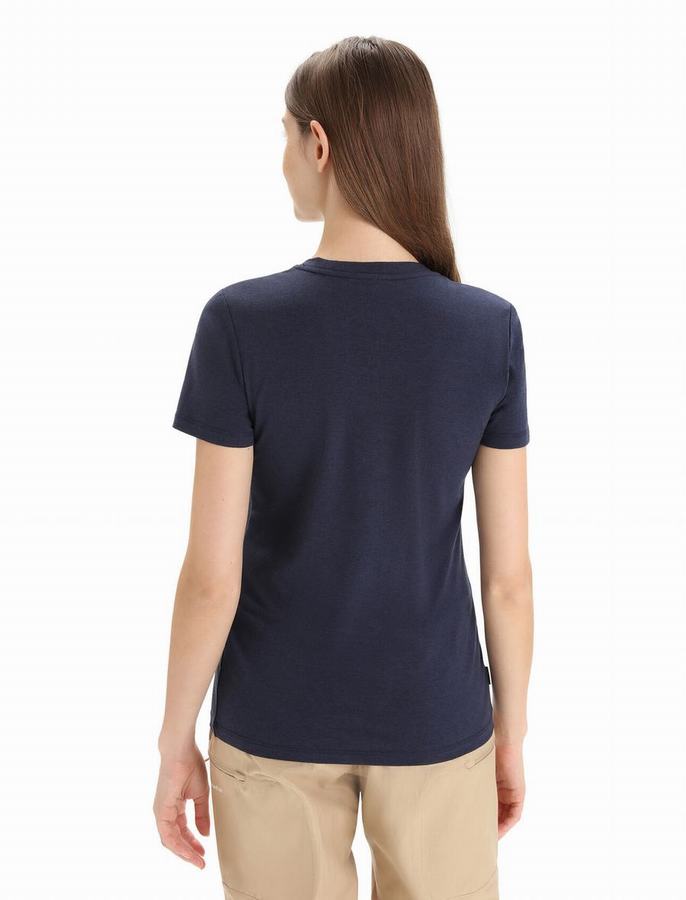 Camiseta Icebreaker Merino Central Classic Corta Sleeve Mujer Azul Marino | ONU8512TC