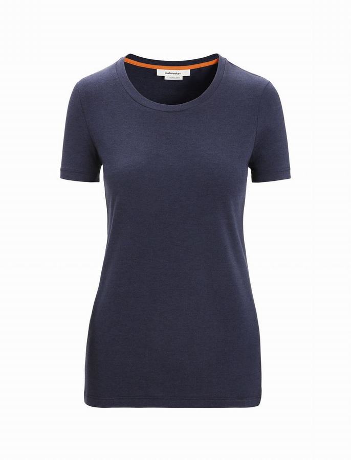 Camiseta Icebreaker Merino Central Classic Corta Sleeve Mujer Azul Marino | ONU8512TC