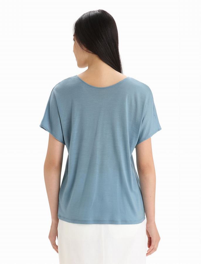 Camiseta Icebreaker Merino Drayden Reversible Corta Sleeve Mujer Azules | TJH2312IY