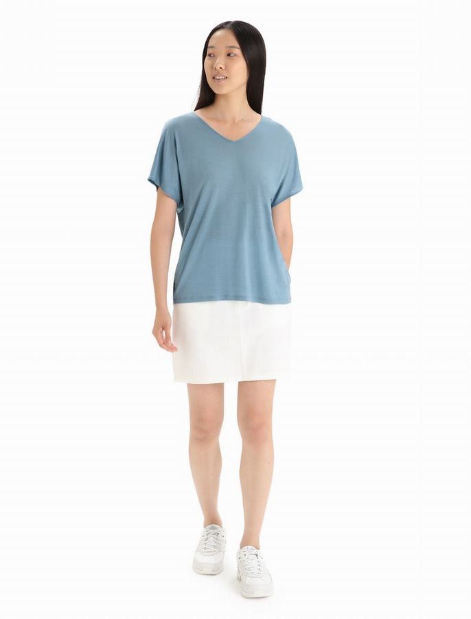 Camiseta Icebreaker Merino Drayden Reversible Corta Sleeve Mujer Azules | TJH2312IY