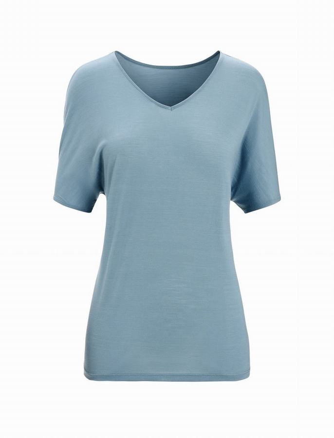 Camiseta Icebreaker Merino Drayden Reversible Corta Sleeve Mujer Azules | TJH2312IY