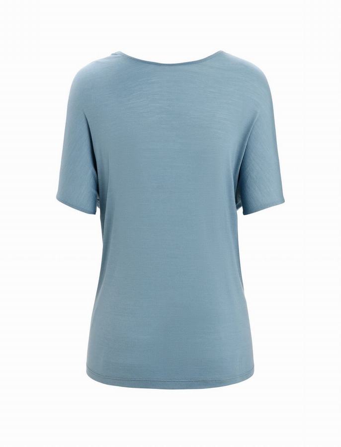 Camiseta Icebreaker Merino Drayden Reversible Corta Sleeve Mujer Azules | TJH2312IY