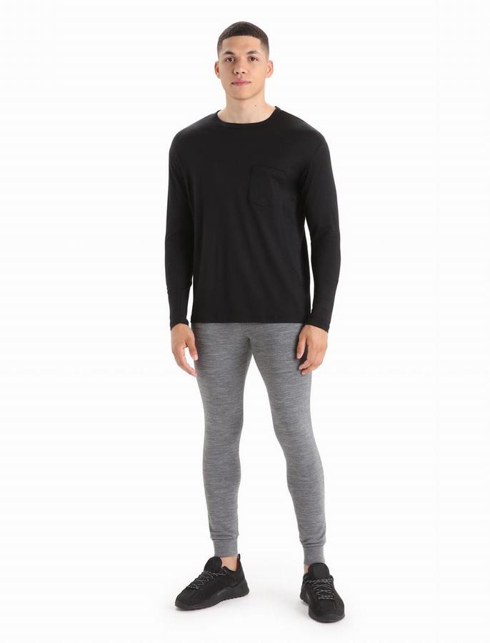 Camiseta Icebreaker Merino Granary Long Sleeve Pocket Hombre Negros | UIJ6051BD