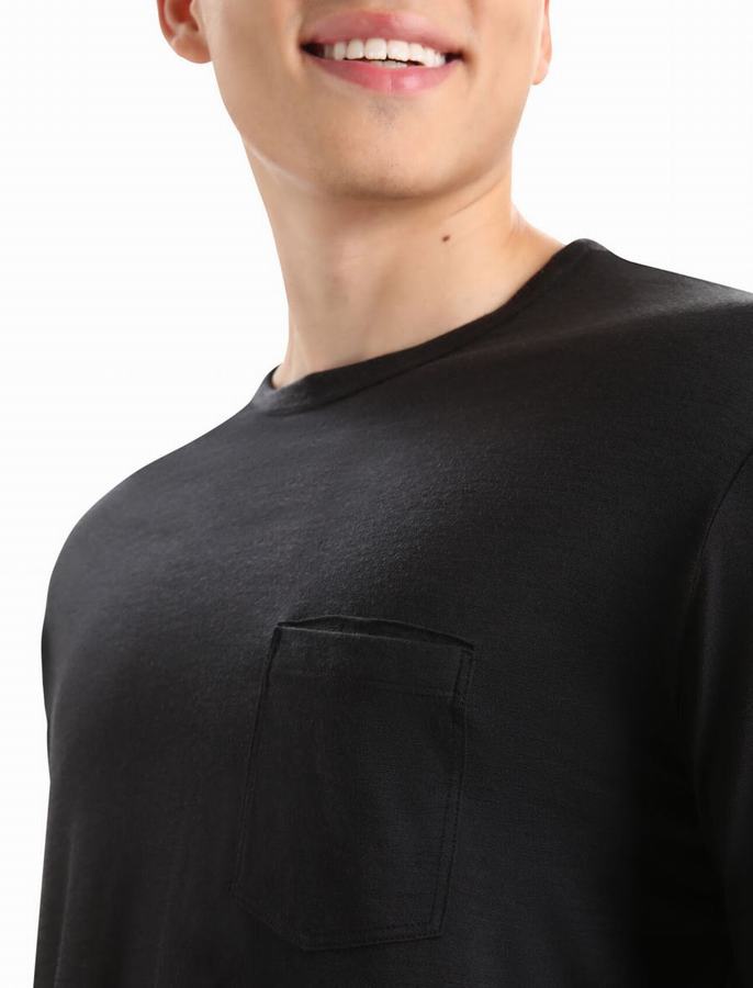 Camiseta Icebreaker Merino Granary Long Sleeve Pocket Hombre Negros | UIJ6051BD