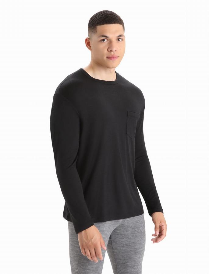 Camiseta Icebreaker Merino Granary Long Sleeve Pocket Hombre Negros | UIJ6051BD