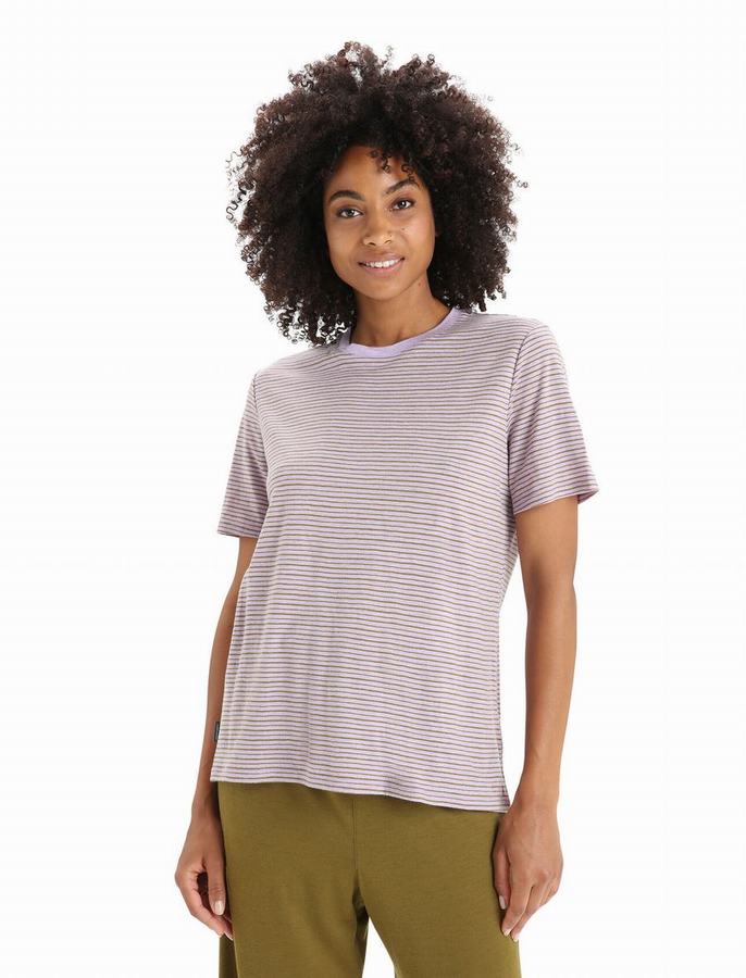 Camiseta Icebreaker Merino Linen Corta Sleeve Stripe Mujer Multicolor | HGM3266HO