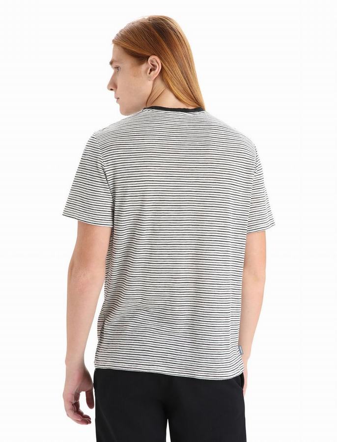 Camiseta Icebreaker Merino Linen Corta Sleeve Stripe Hombre Blancos Negros | OVD6845LL