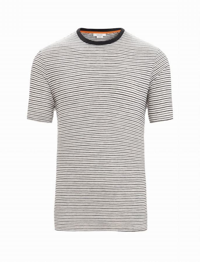 Camiseta Icebreaker Merino Linen Corta Sleeve Stripe Hombre Blancos Negros | OVD6845LL