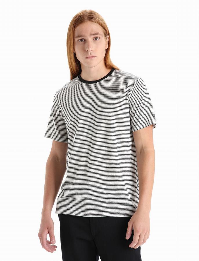 Camiseta Icebreaker Merino Linen Corta Sleeve Stripe Hombre Blancos Negros | OVD6845LL