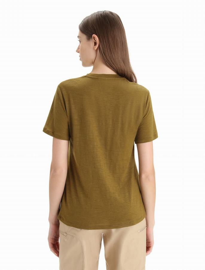 Camiseta Icebreaker Merino Linen Corta Sleeve Mujer Verdes Oscuro | RJS8429WI